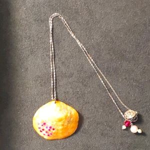 Glass.Rock.Beach Ruby and Pearlized Shell Necklace